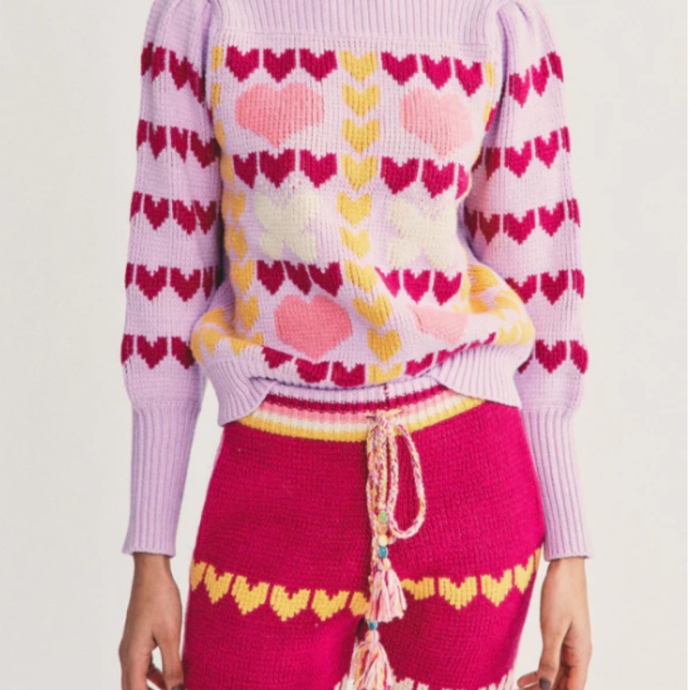LoveShackFancy Gizela Pullover Sweater in Warm Heart Multi Print Size Large